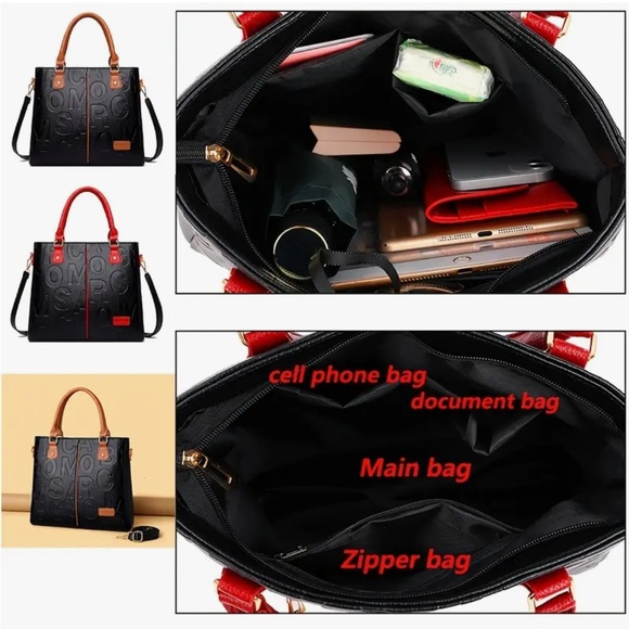 Perfect Lily Black Vegan Leather Tote with Brown Handles & Strap NIP - Picture 6 of 11